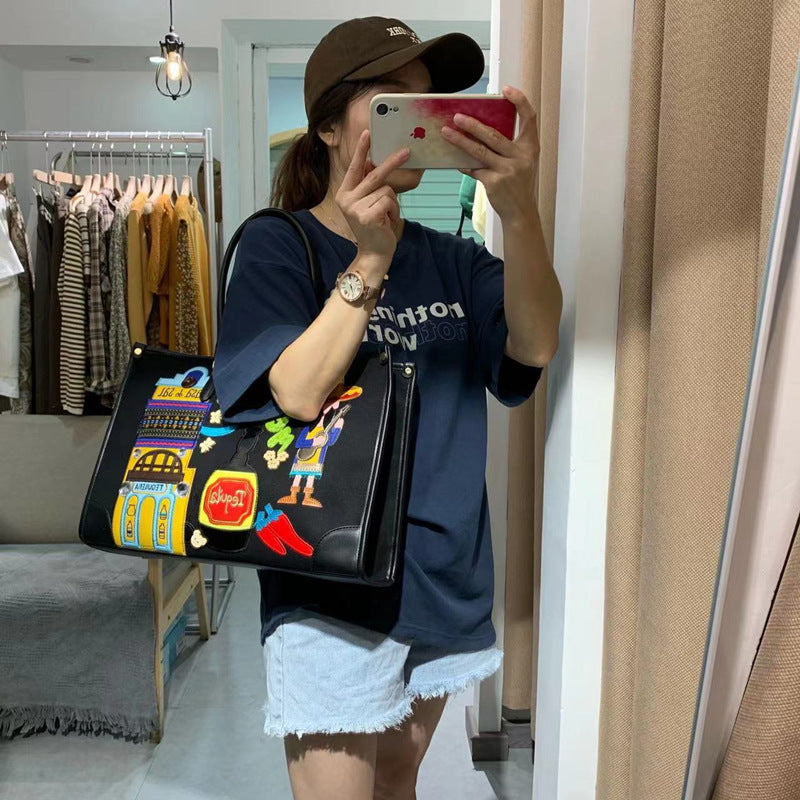 Women's Fashion Embroidered Mexican Theme Large Capacity Shoulder Bags