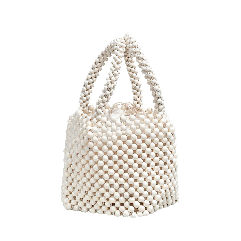 Women's Hand-woven Design With Wooden Beads Decoration Handbags