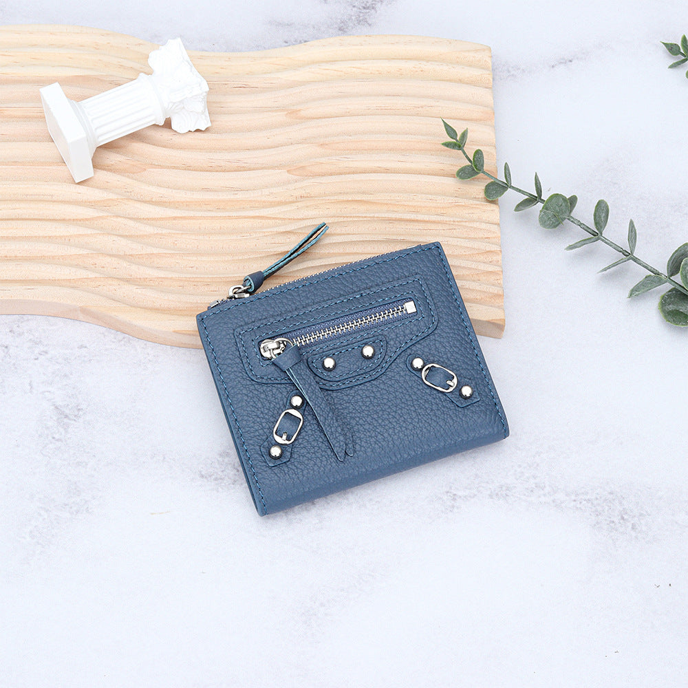 Women's Genuine Rivet Multiple Slots Fold First Ladies Wallets