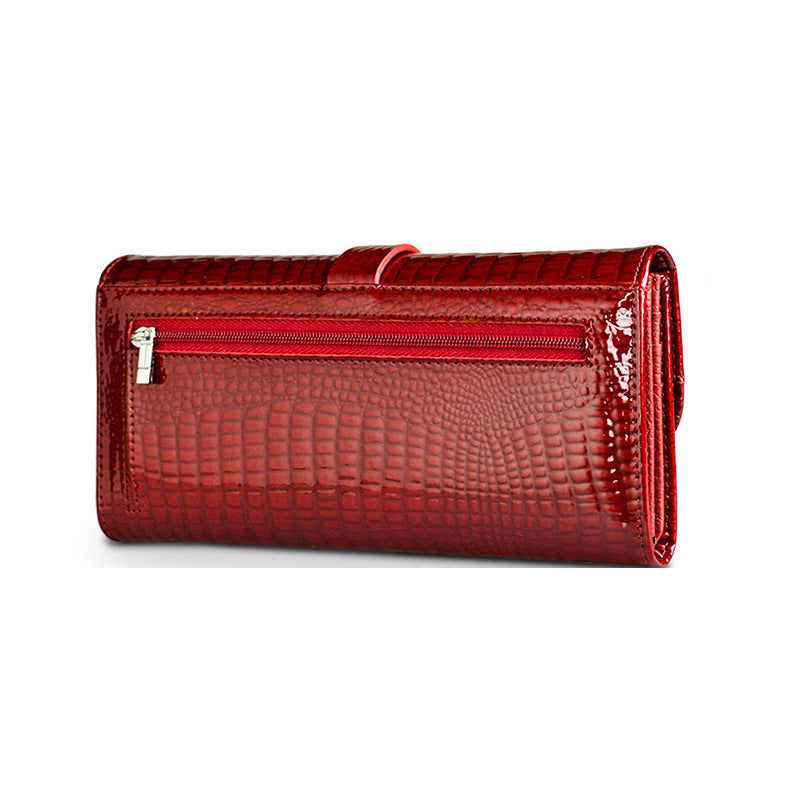 Women's Leather Snap Button Patent Crocodile Pattern Multi Ladies Wallets
