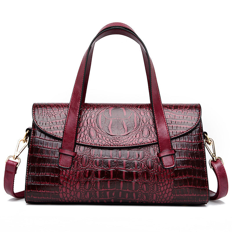 Women's Fashion Crocodile Pattern Portable Boston Pillow Handbags