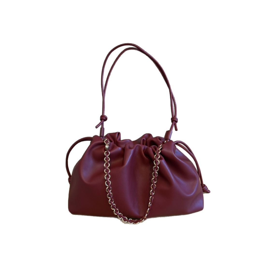 Women's Luo Mi Cowhide Chinese Drawstring Cloud Shoulder Bags