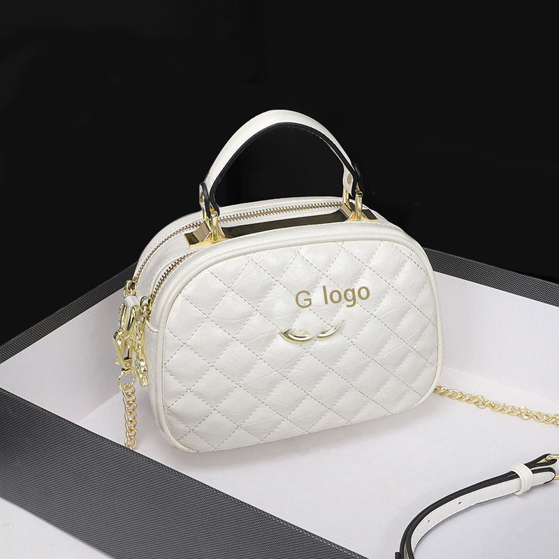 Women's Zipper Large Capacity Round Rhombus Chain Shoulder Bags