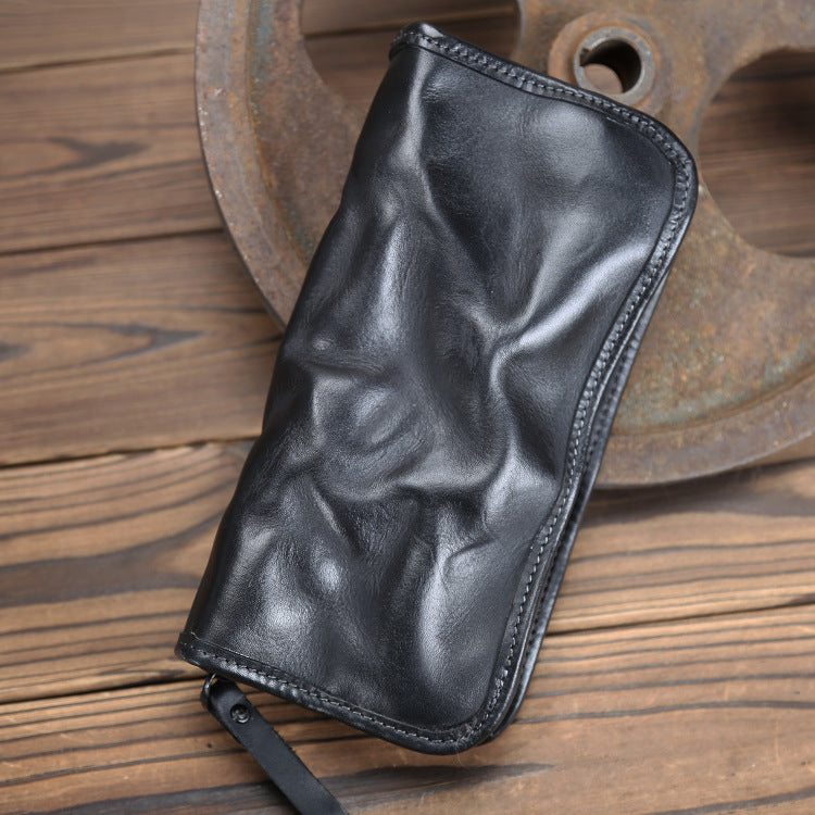 Men's Tanned Washed Business Handmade Long Cowhide Men's Wallets