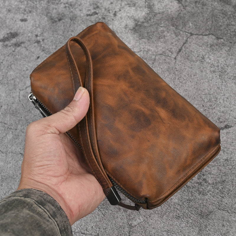 Men's Leather Soft Clutch Retro Cowhide Long Men's Wallets