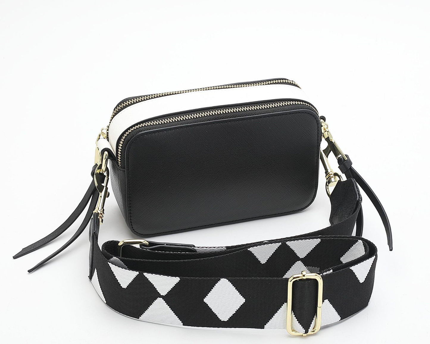 Women's Wide Strap Mark Double Zipper Classic Bags