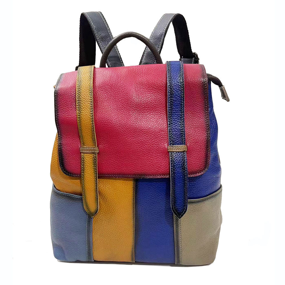 Women's First Layer Cowhide Big Retro Hand-rub Color Backpacks