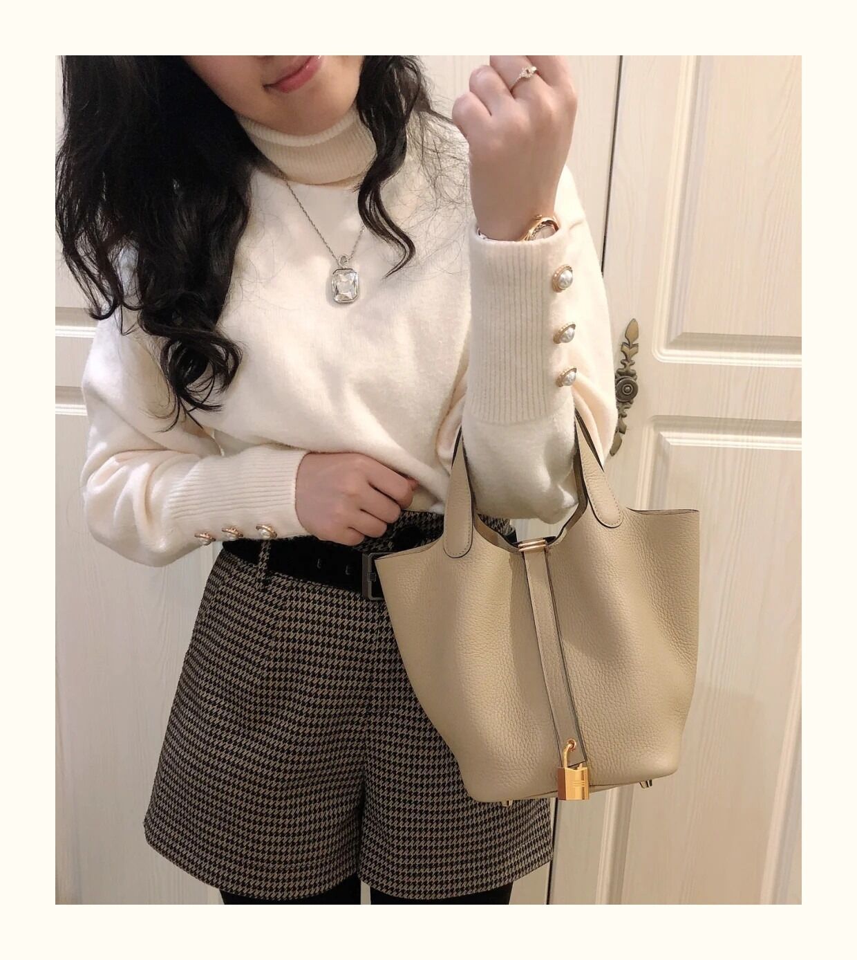 Litchi Grain Cowhide Vegetable Basket Fashion One Handbags