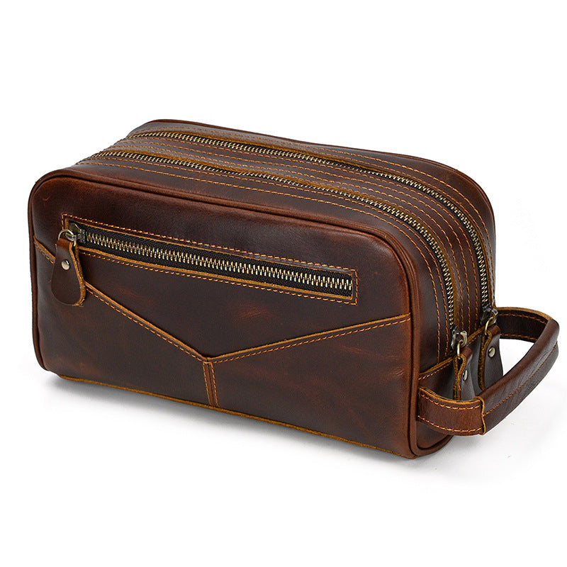 Women's Genuine Leather Retro Clutch Crazy Horse Multifunctional Men's Handbags