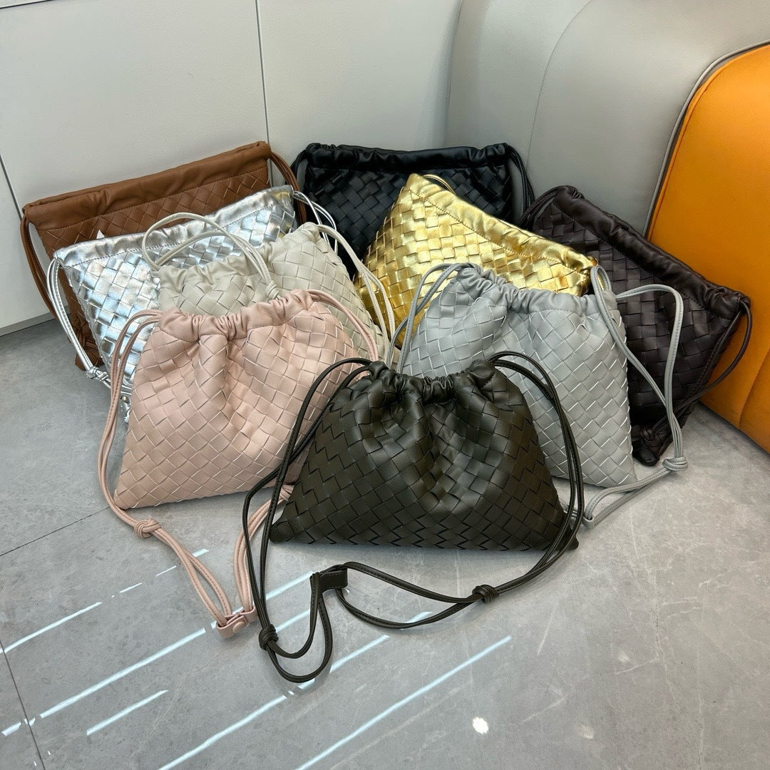 Women's Genuine Leather Fashion White One Drawstring Crossbody Bags