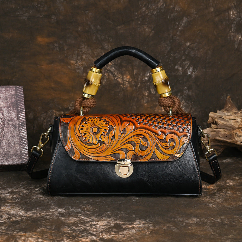 Women's Retro National Style Material Leather Carving Handbags