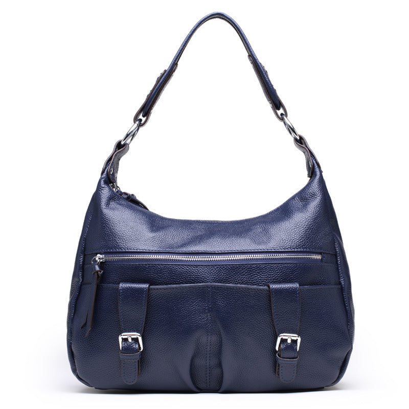 Women's Pleated Large Capacity Leather First Layer Handbags