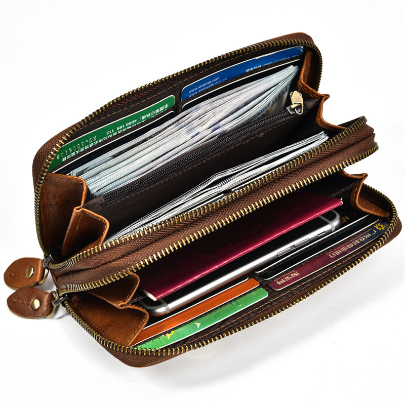 Men's Horse Leather Zipper Long Genuine Premium Men's Handbags