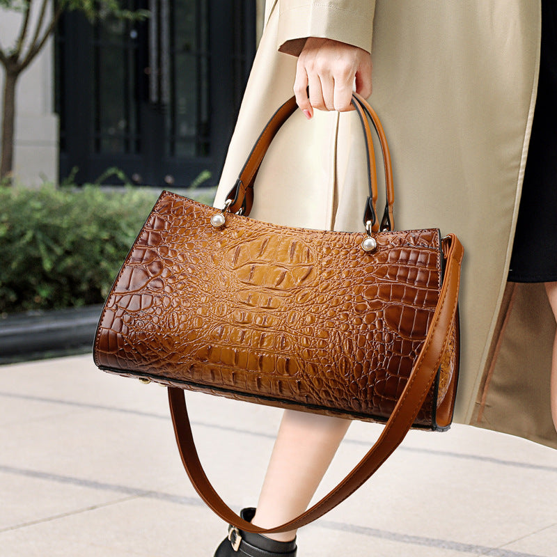 Women's Fashion Crocodile Pattern Large Capacity Textured Handbags