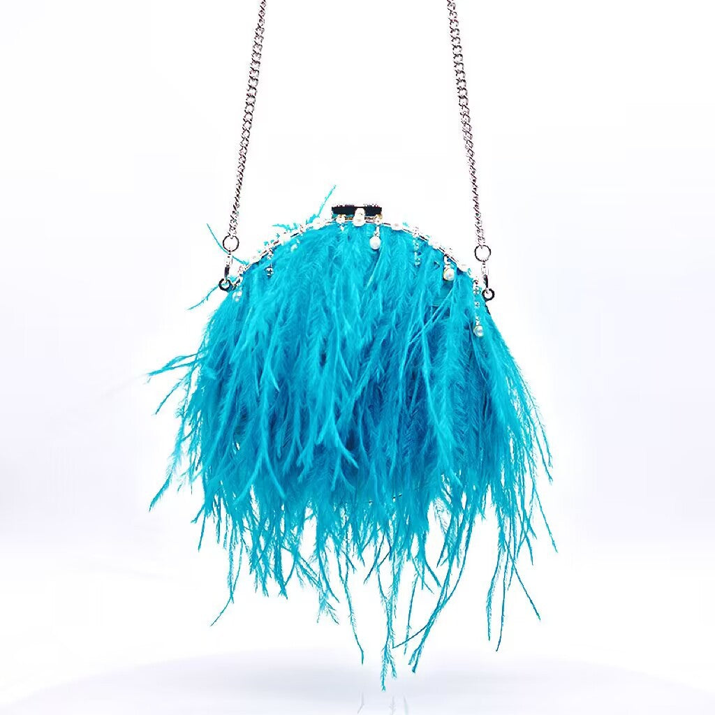 Women's Wedding Ostrich Hair Pearl Plush Fashion Handbags
