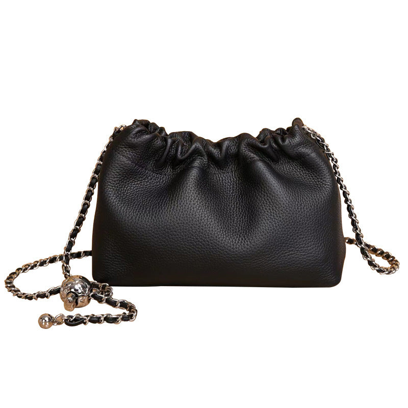 Women's Golden Ball Chain Genuine Leather Soft Crossbody Bags