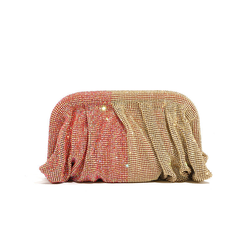 Hand Clutch Pleated Chain Rhinestone Cloud Clip Bags