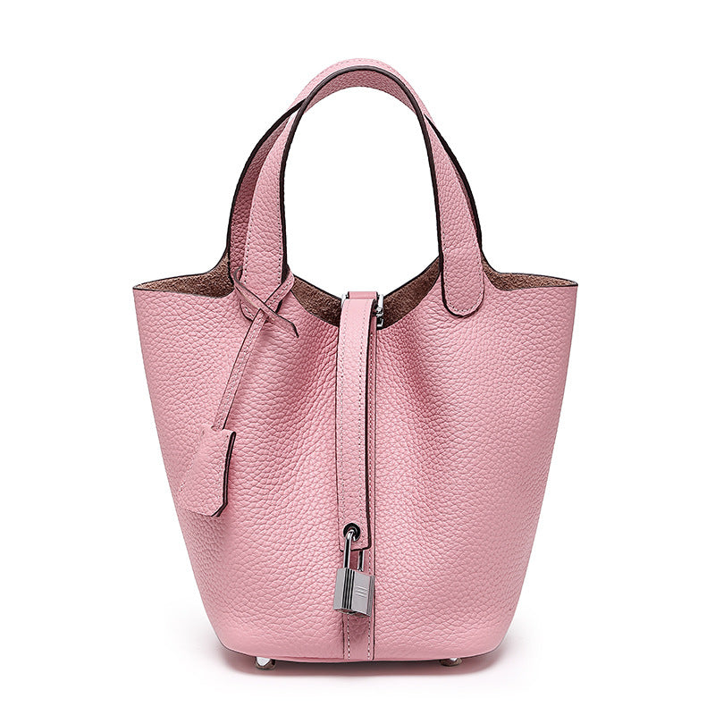 Women's Quality First Layer Cowhide Niche Basket Leather Large Bags