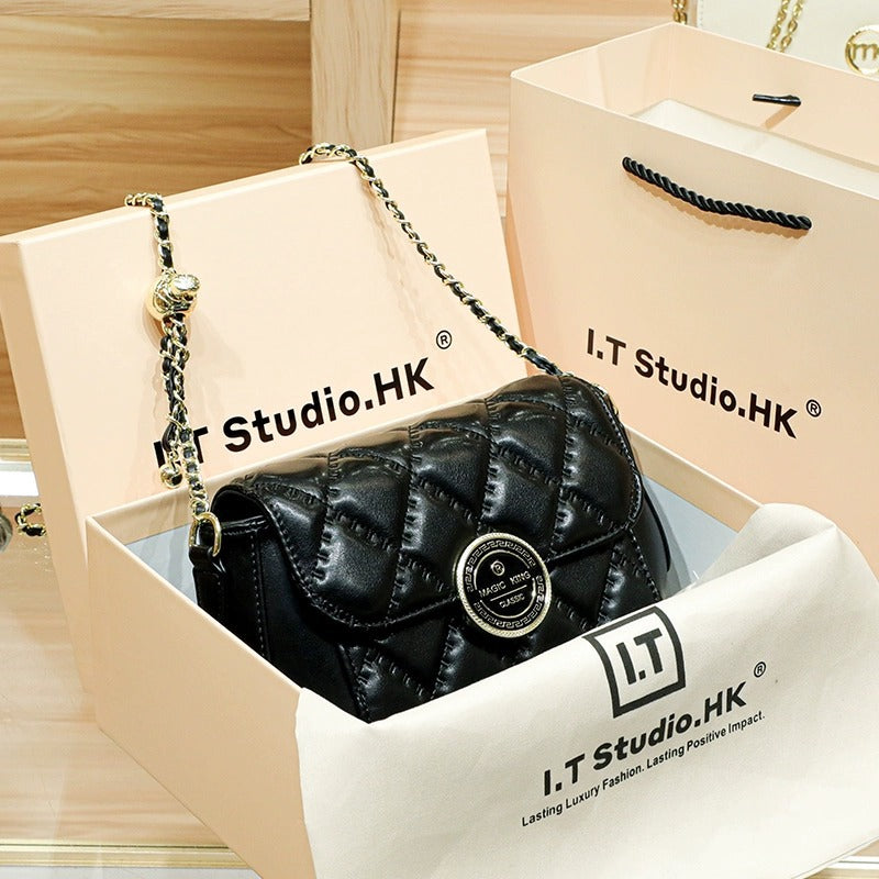 Women's Golden Balls Rhombus Chain Genuine Leather Bags