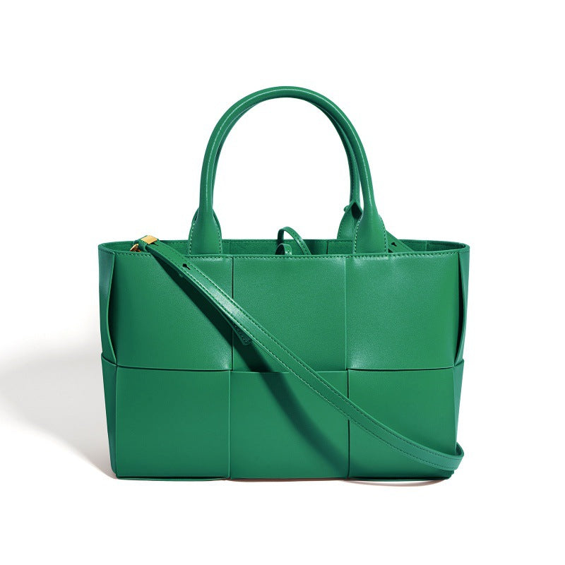 Authentic Leather Weave Cowhide Simple Mother Handbags