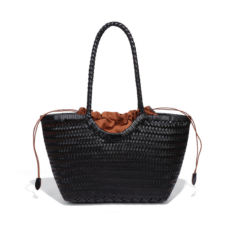 Women's Authentic Leather Weave Vegetable Basket Underarm Handbags