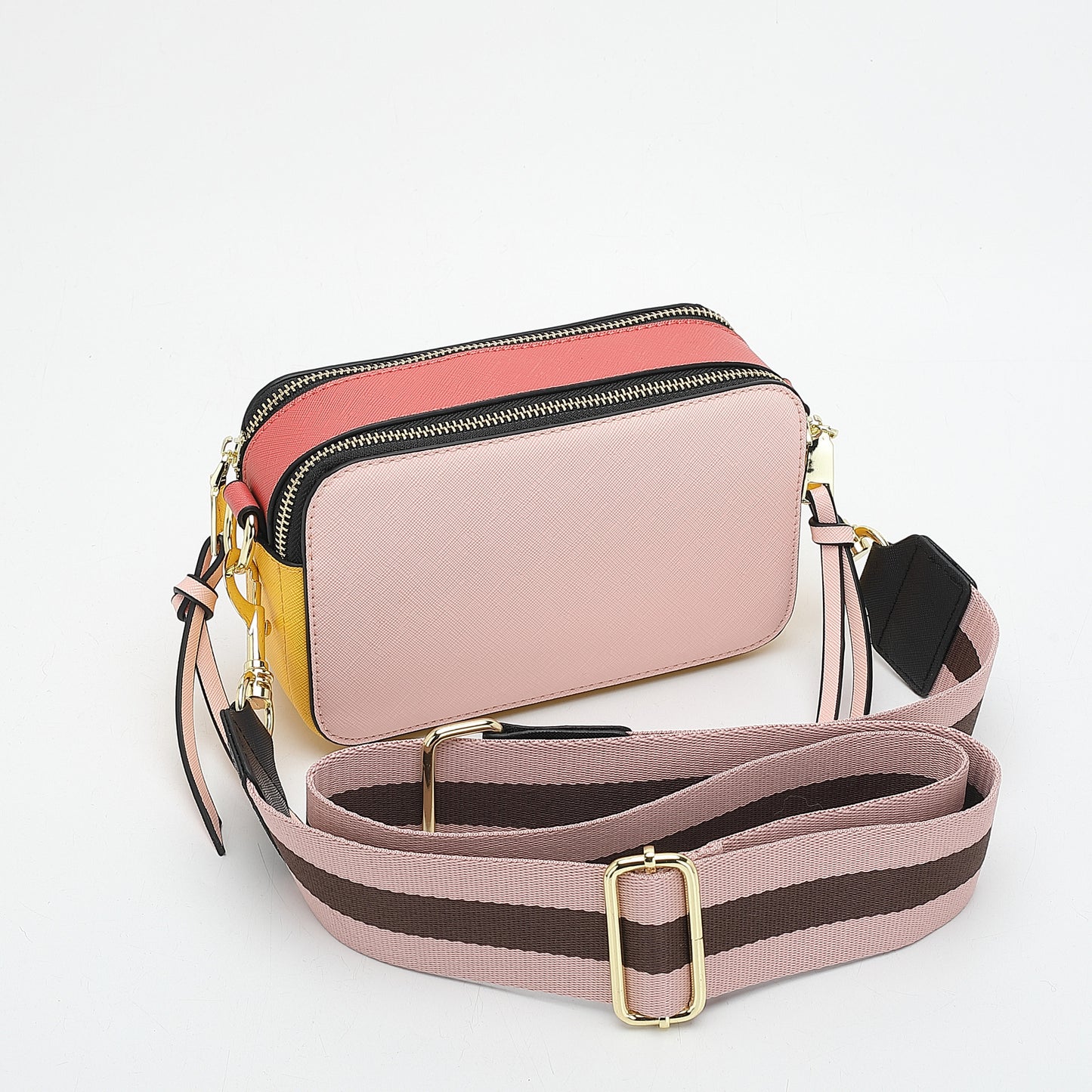 Women's Wide Strap Mark Double Zipper Classic Bags