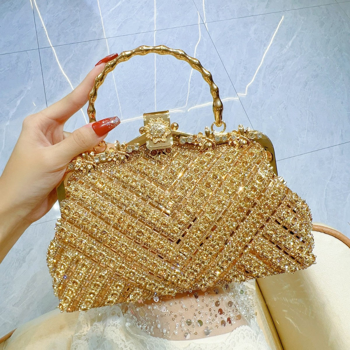 Dress Rhinestone Diamond Chain Clutch Portable Handbags