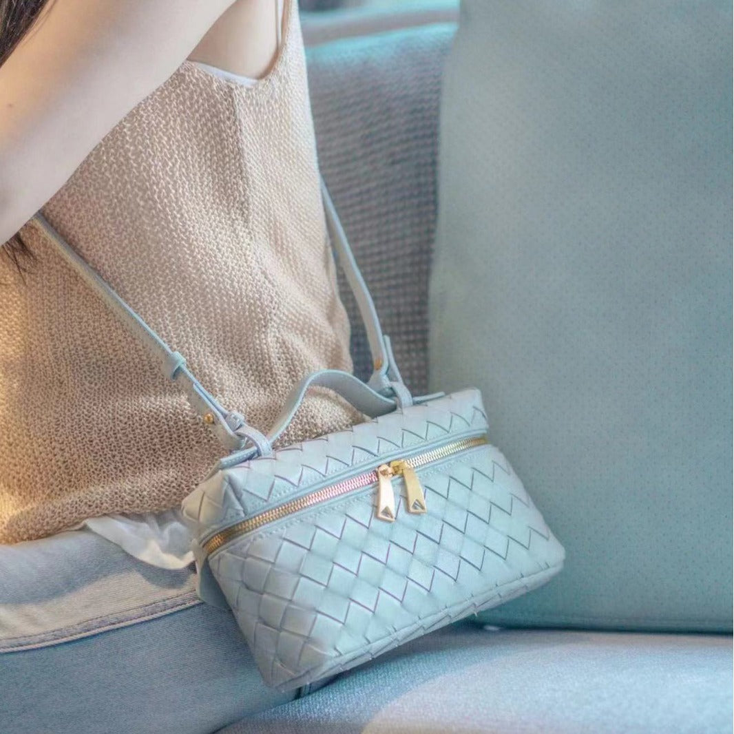 Women's Rhombus Sheepskin Box Authentic Leather Weave Crossbody Bags