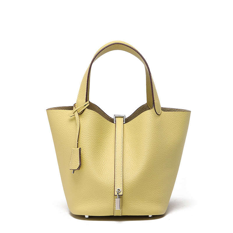 Women's Quality First Layer Cowhide Niche Basket Leather Large Bags