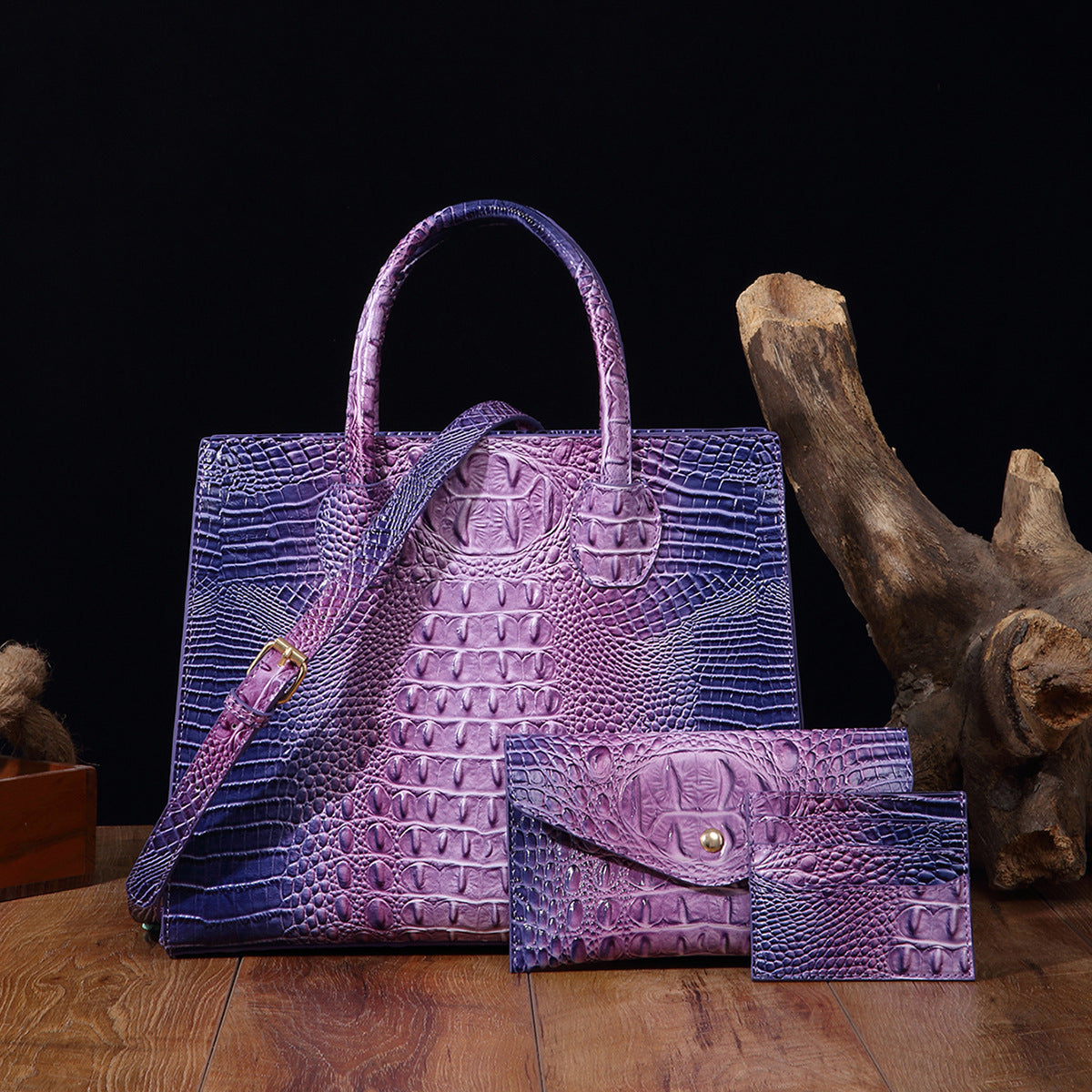 Women's Retro Mother Colorful Crocodile Pattern Brahmin Handbags