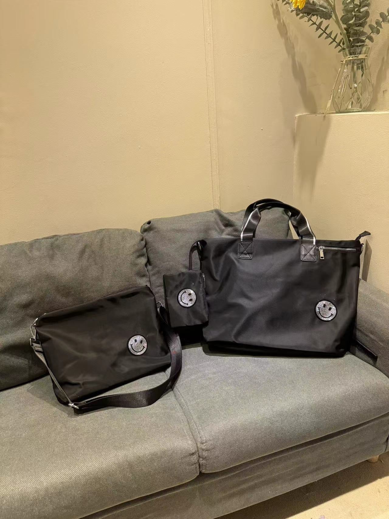 Three-piece Crystals Smiley Face Lightweight Water-repellent Cloth Nylon Bags