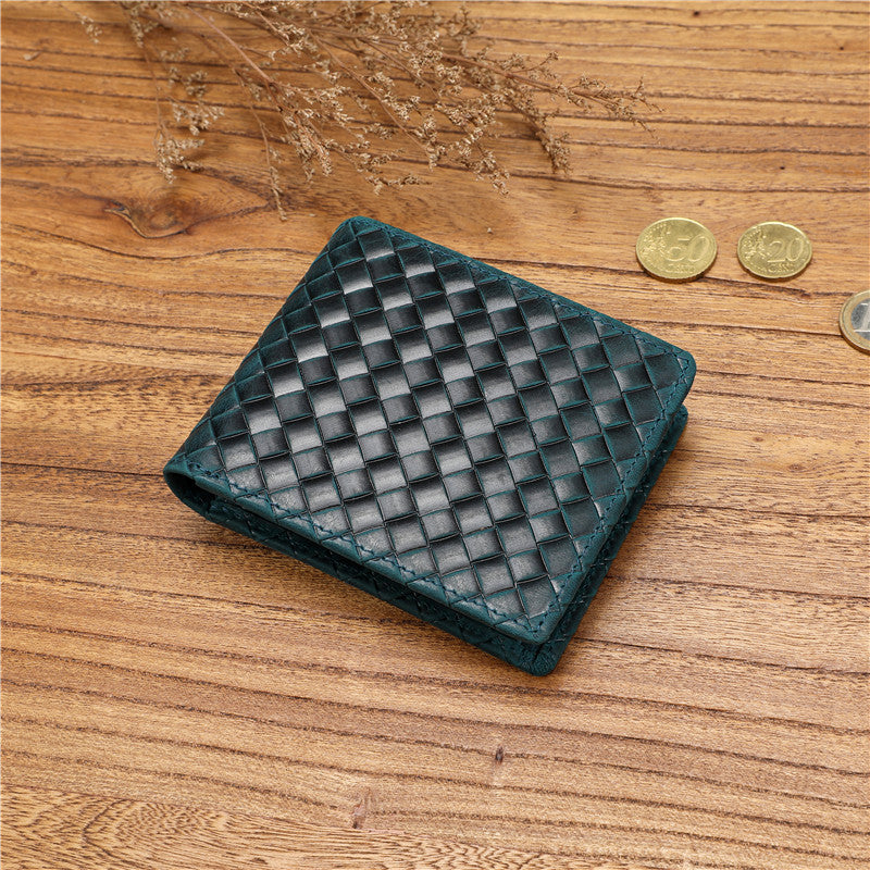 Men's First Layer Cowhide Woven Pattern Large Men's Wallets