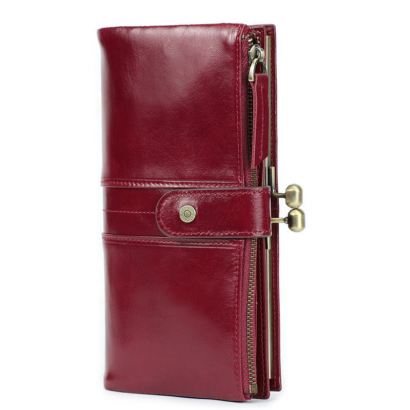 Swiping First Layer Cowhide Long Fashion Ladies Wallets