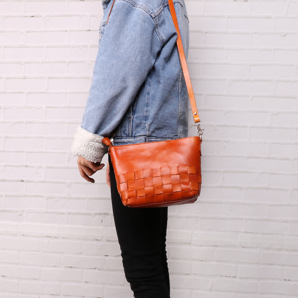 Women's Woven Genuine Leather Vintage Fashion First Crossbody Bags