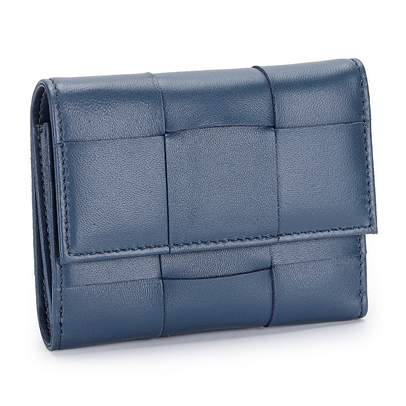 Women's Sheepskin Woven Tri Fold Stylish Versatile Ladies Wallets