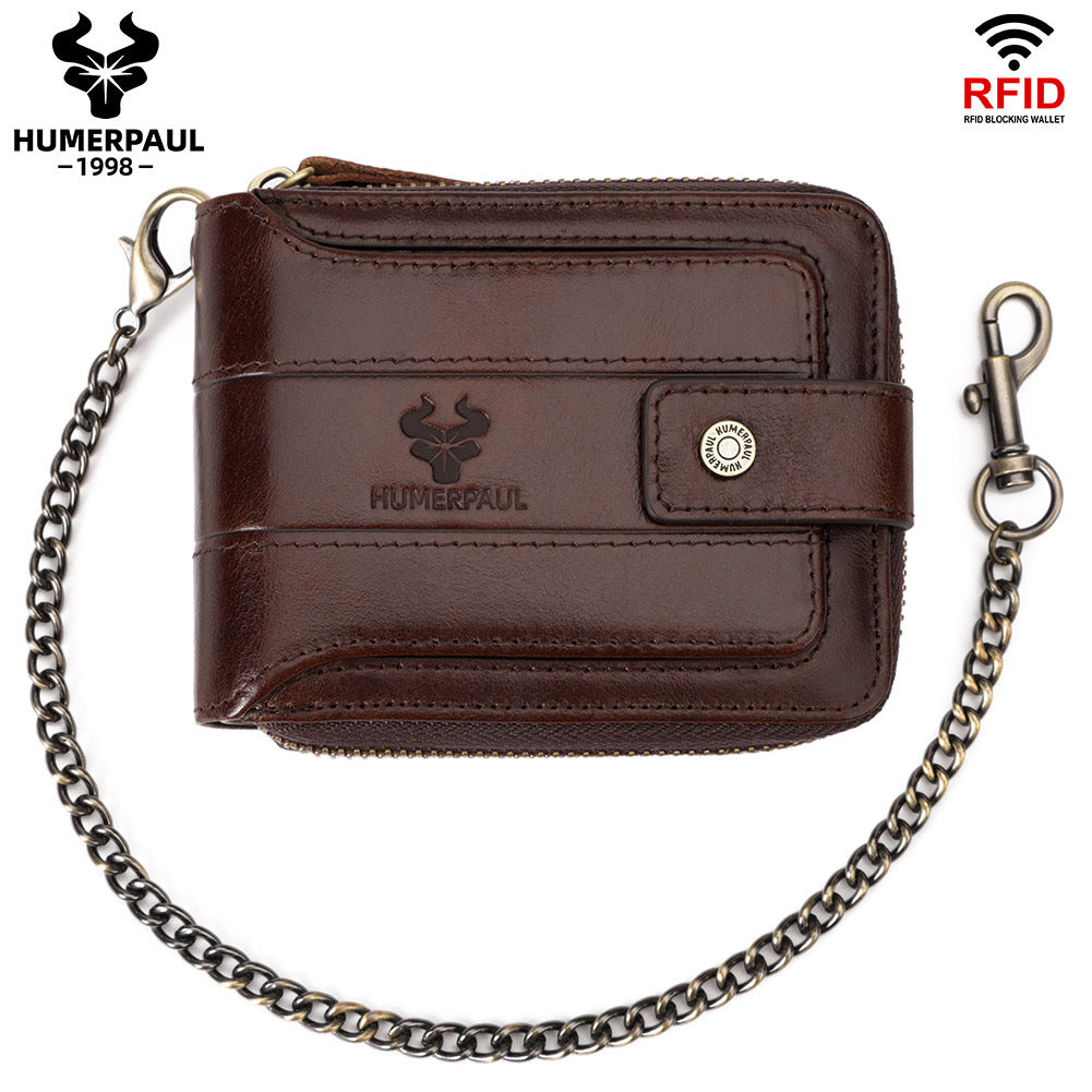 Men's First Layer Cowhide Zipper Horizontal Genuine Men's Wallets