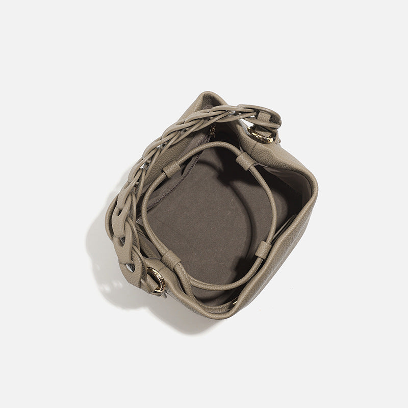 Women's Portable Soft Leather Lychee Pattern Drawstring Handbags