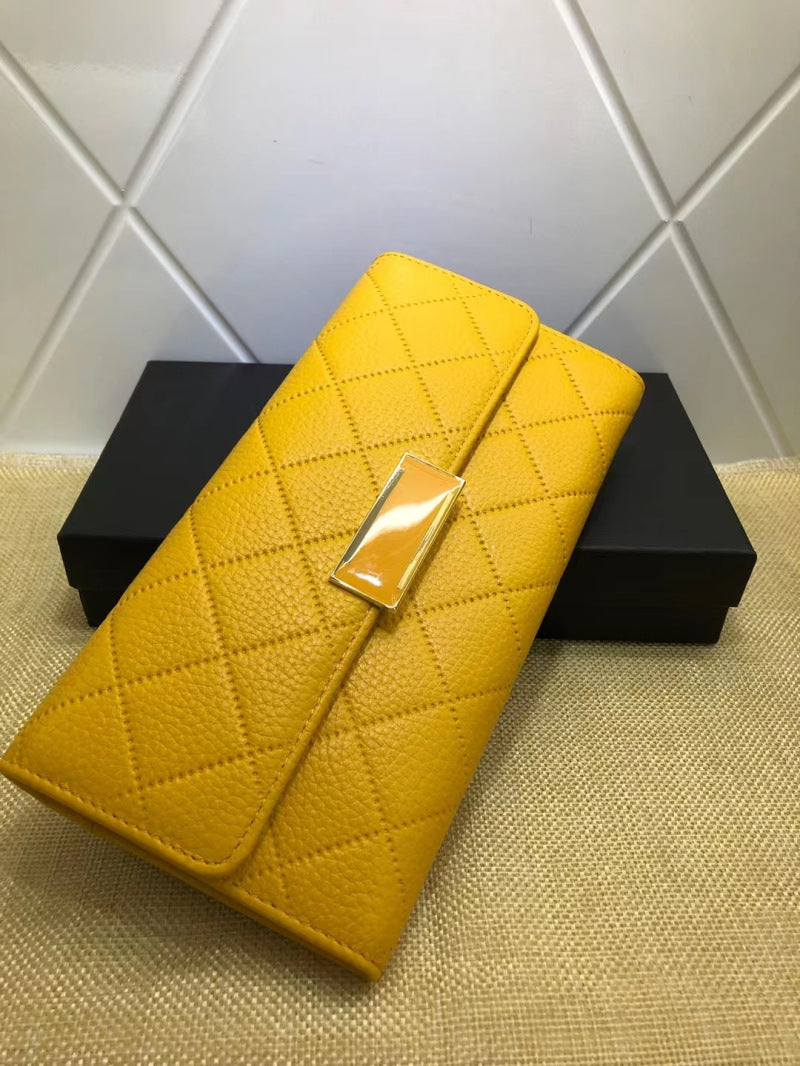 Women's Mid-length Fashion Rhombus Genuine Leather Simple Ladies Wallets