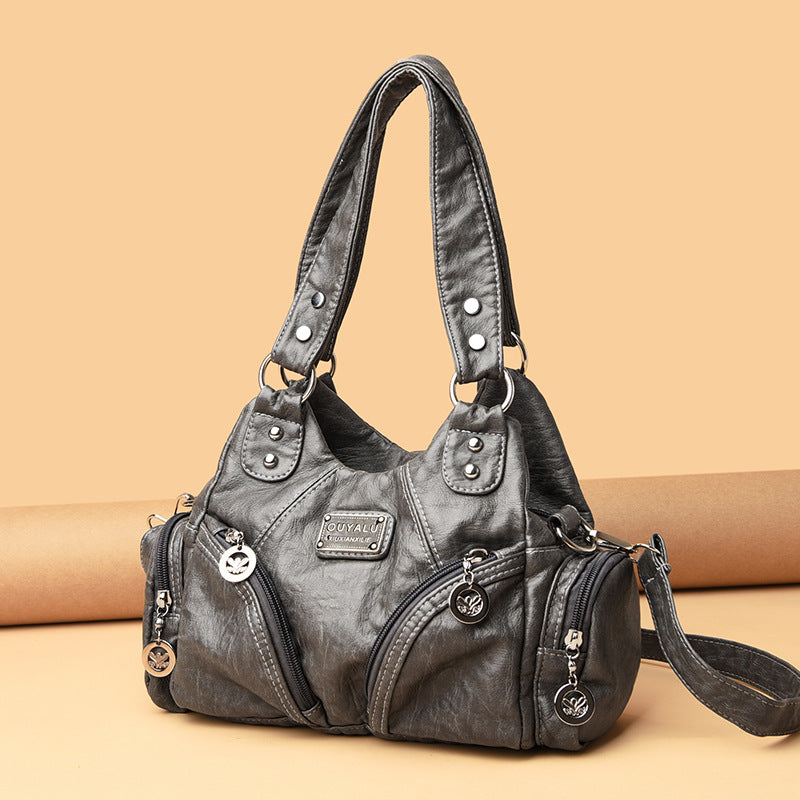 Women's Retro Soft Leather Motorcycle Trendy Quality Shoulder Bags