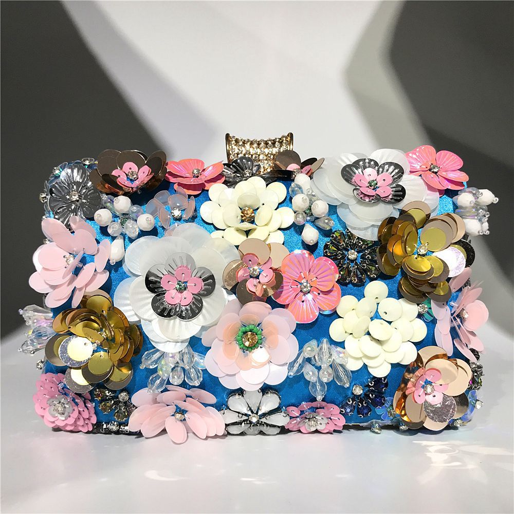 Dinner Female Colored Beads Flower Beaded Evening Bags