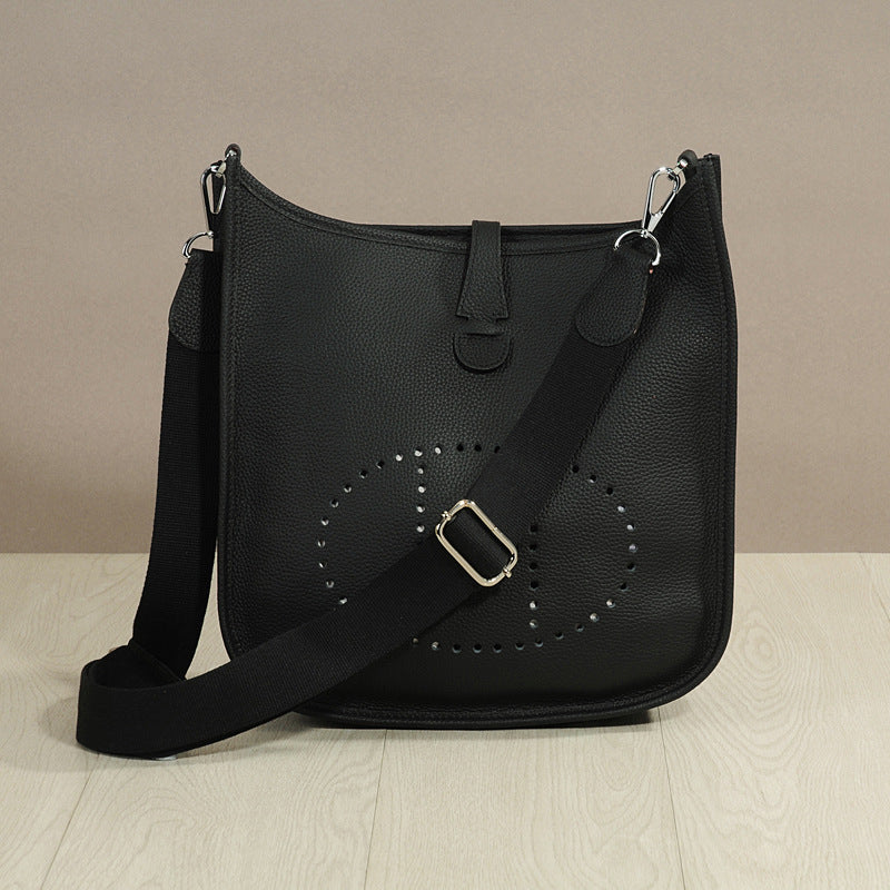 Women's Genuine Leather Cowhide Lychee Pattern Leisure Bucket Bags