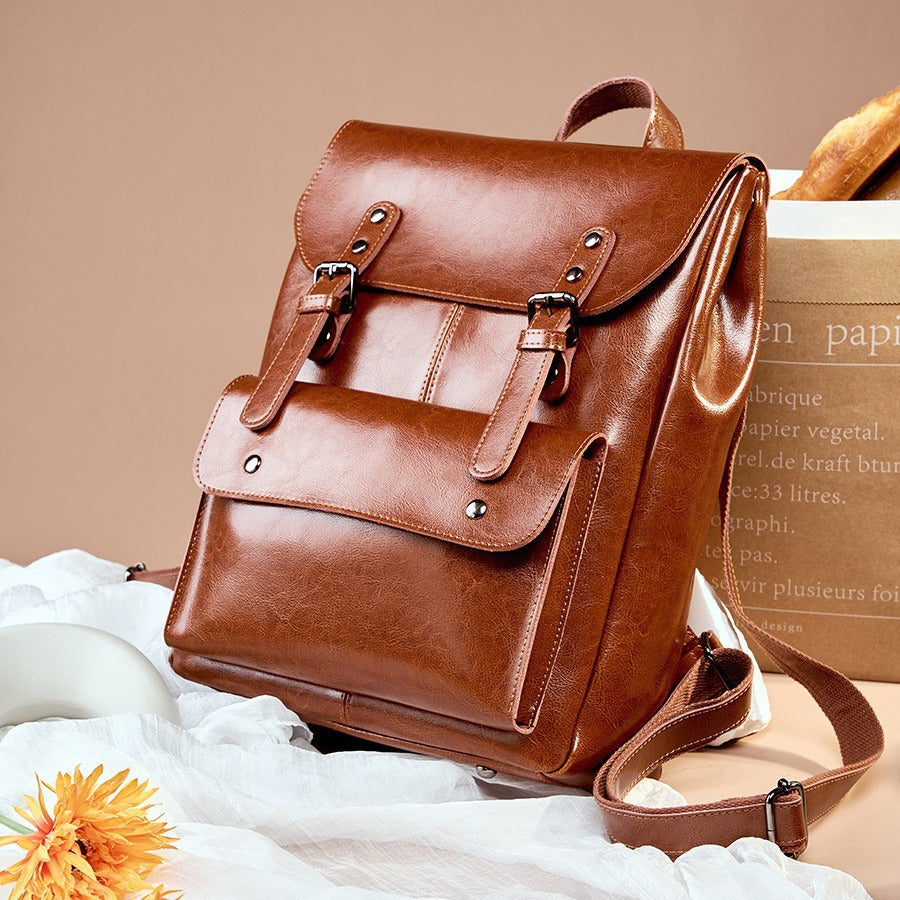 Women's Large Capacity British Style Retro Neutral Genuine Leather Backpacks
