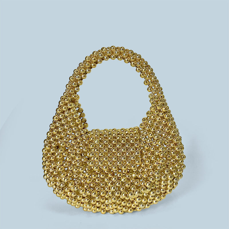 Light Luxury Advanced Texture Handmade Beaded Mini Beads Shiny Handbags