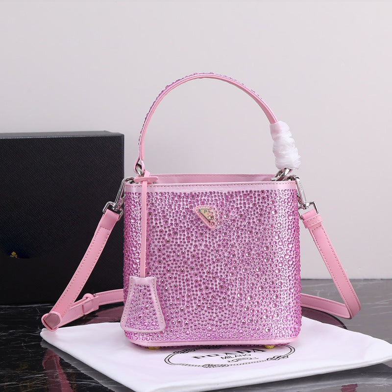 Women's P's Inverted Triangle Logo Full Diamond Shoulder Bags