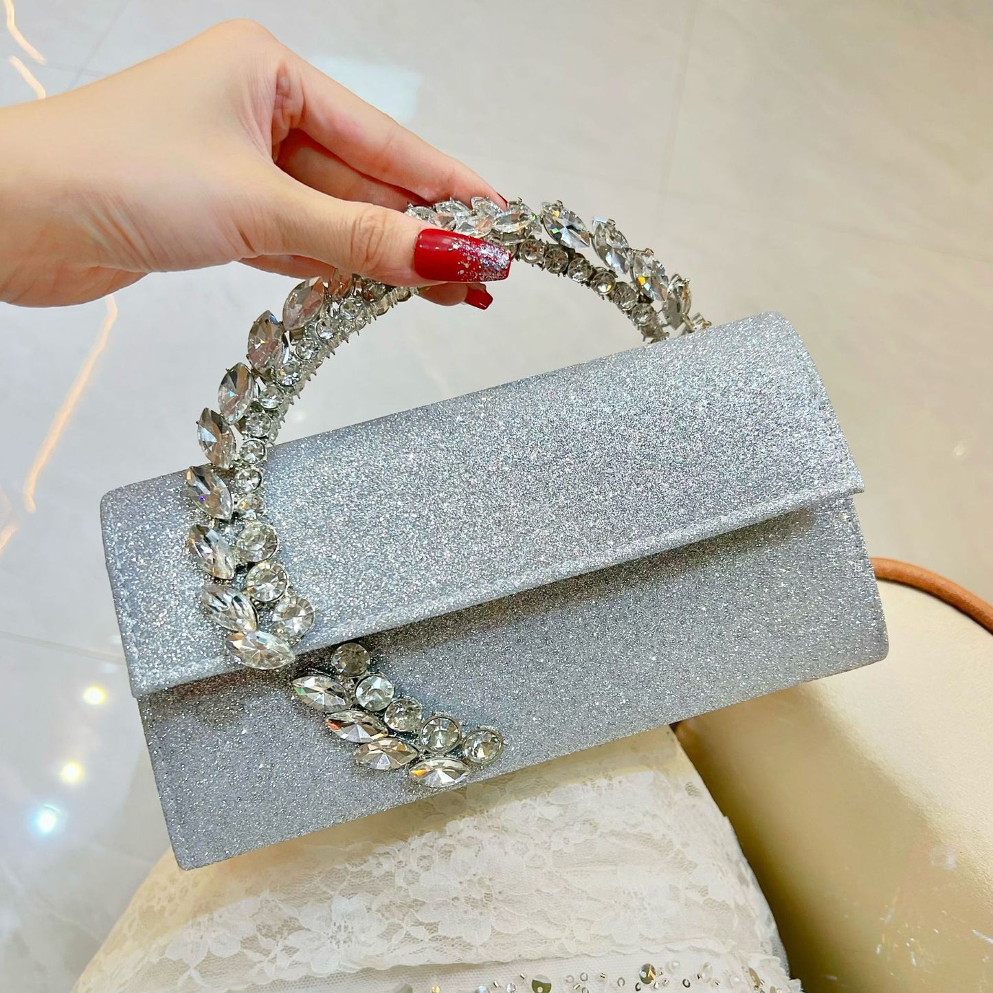 Women's Dinner Rhinestone Satin Sequin Hand Diamonds Evening Bags