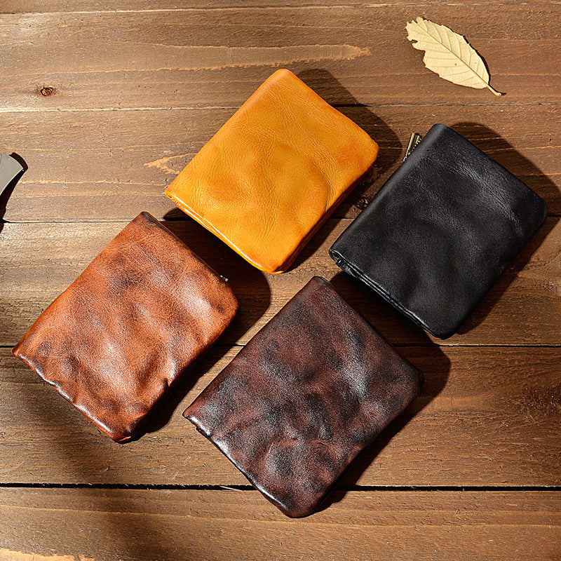 Men's Hand-rub Color Distressed Pleated Vegetable Tanned Men's Wallets