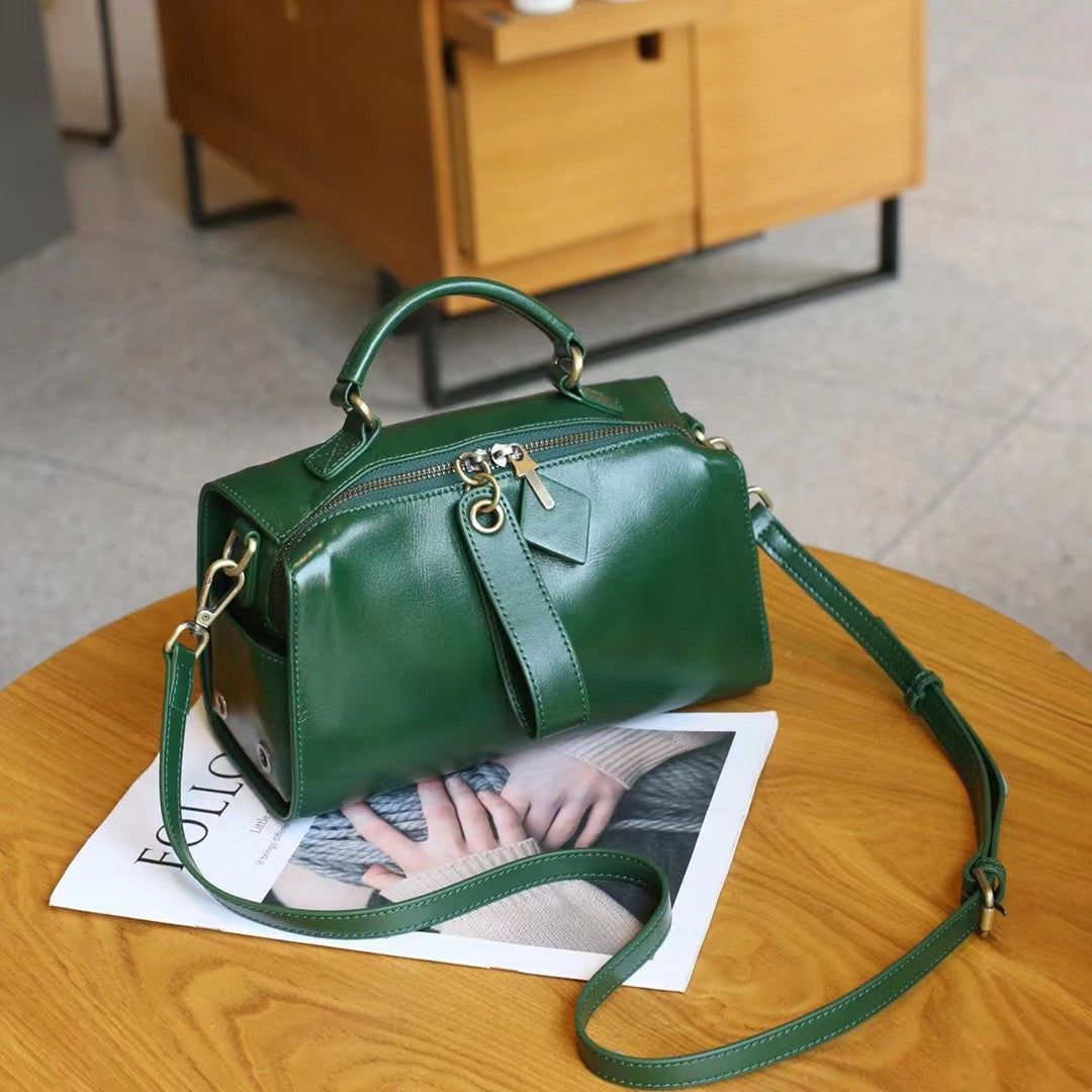 Women's Boston Pillow Genuine Leather Pure Cowhide Large Bags