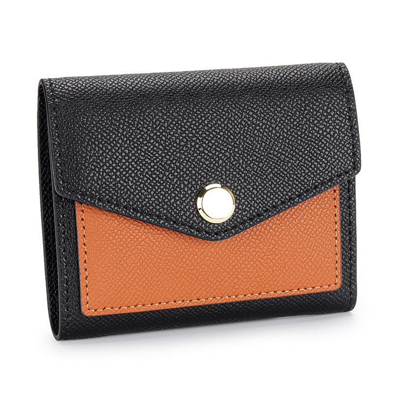 Women's Full Leather Short Korean Style Contrast Color Versatile Ladies Wallets