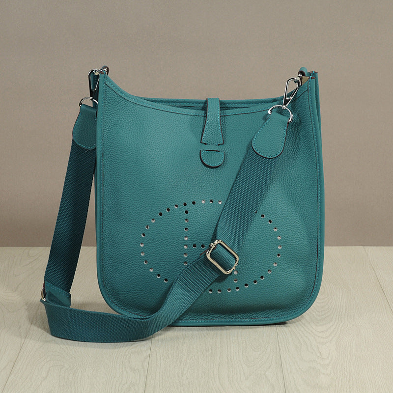 Women's Genuine Leather Cowhide Lychee Pattern Leisure Bucket Bags