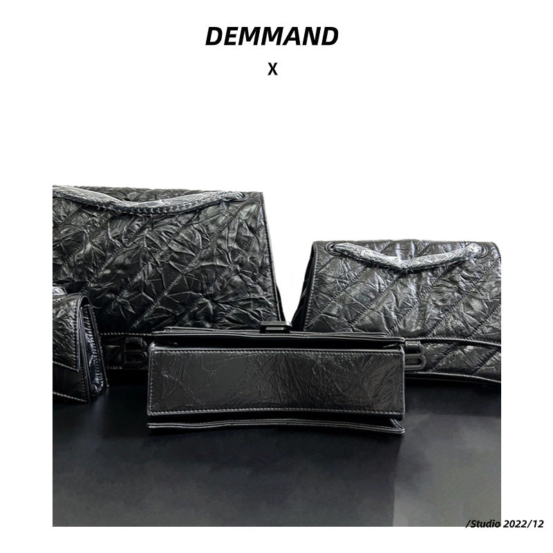 Women's High-grade First Layer Cowhide Hourglass Pleated Shoulder Bags